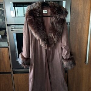 Show Me Your MuMu Brown Pea Coat with Faux Fur Trim
